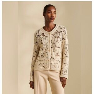 Cloth‎ by design Crochet Cardigan XS Cream Excellent Floral Lace Button Front